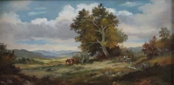 Paetz-Kalich, Eliabeth (* 1925 Herford, Studium in Dresden) - "Herbstlandschaft mit Bauern bei der 