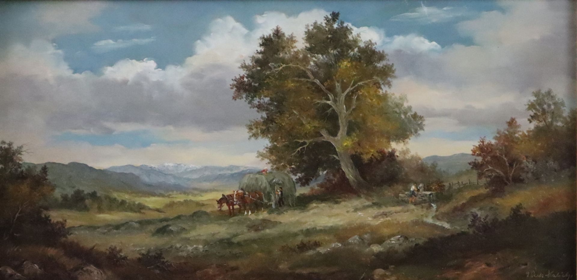 Paetz-Kalich, Eliabeth (* 1925 Herford, Studium in Dresden) - "Herbstlandschaft mit Bauern bei der