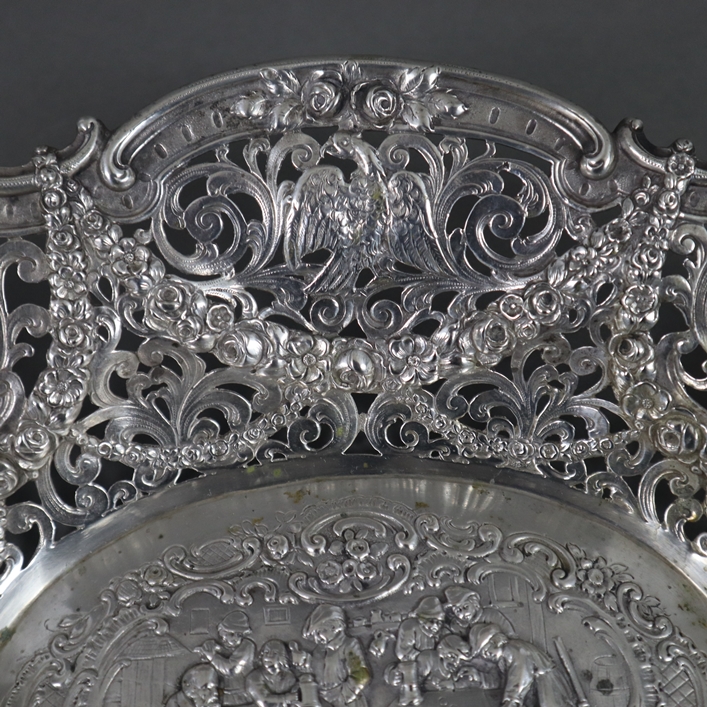Üppig dekorierte Korbschale - deutsch, Silber 800/000, gestempelt, oval, geschweifte filigran durch - Image 4 of 10
