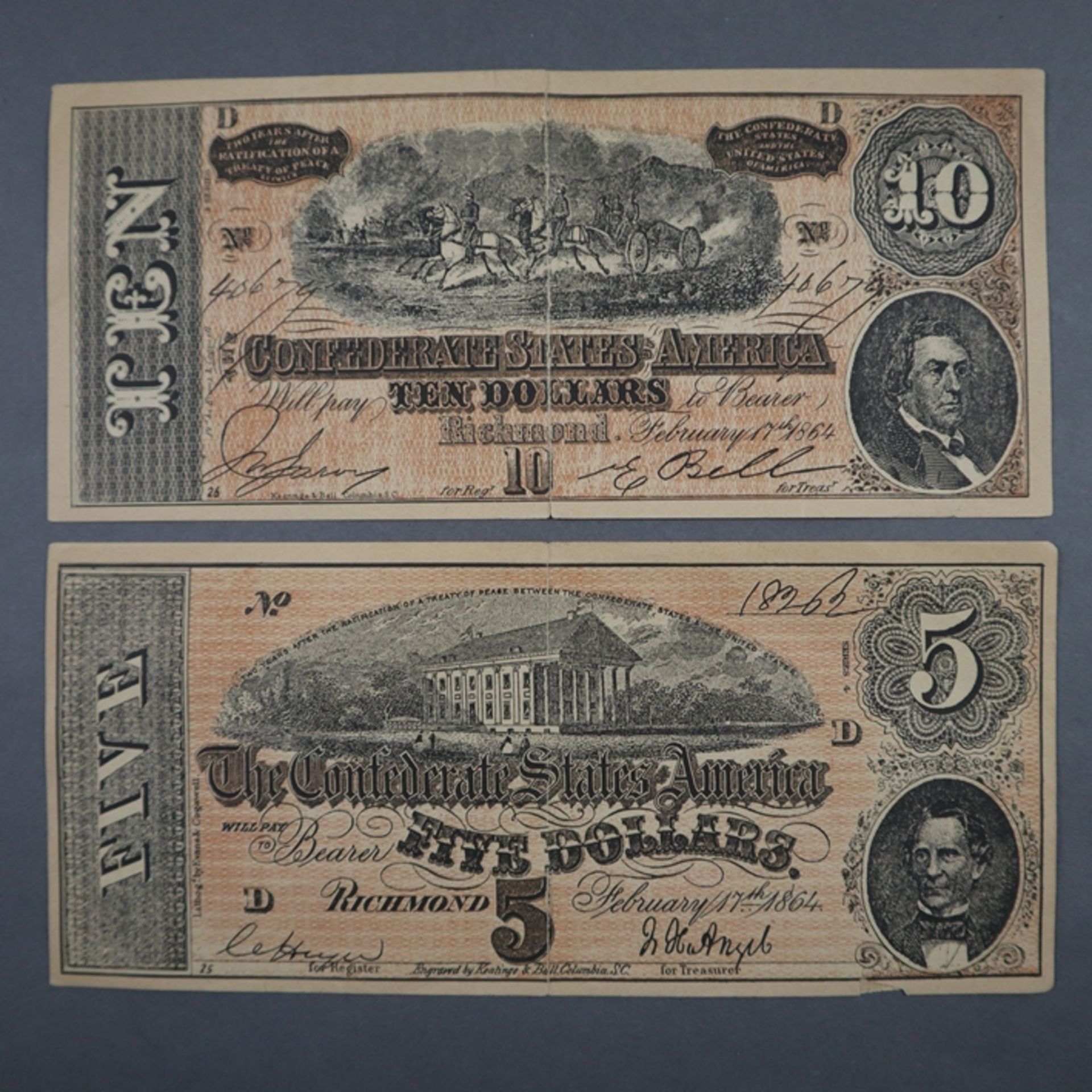 Konvolut von 8 CSD-Souvenirbanknoten-8 Repliken der Währung von den Konföderierten Staaten von Ameri - Bild 4 aus 6