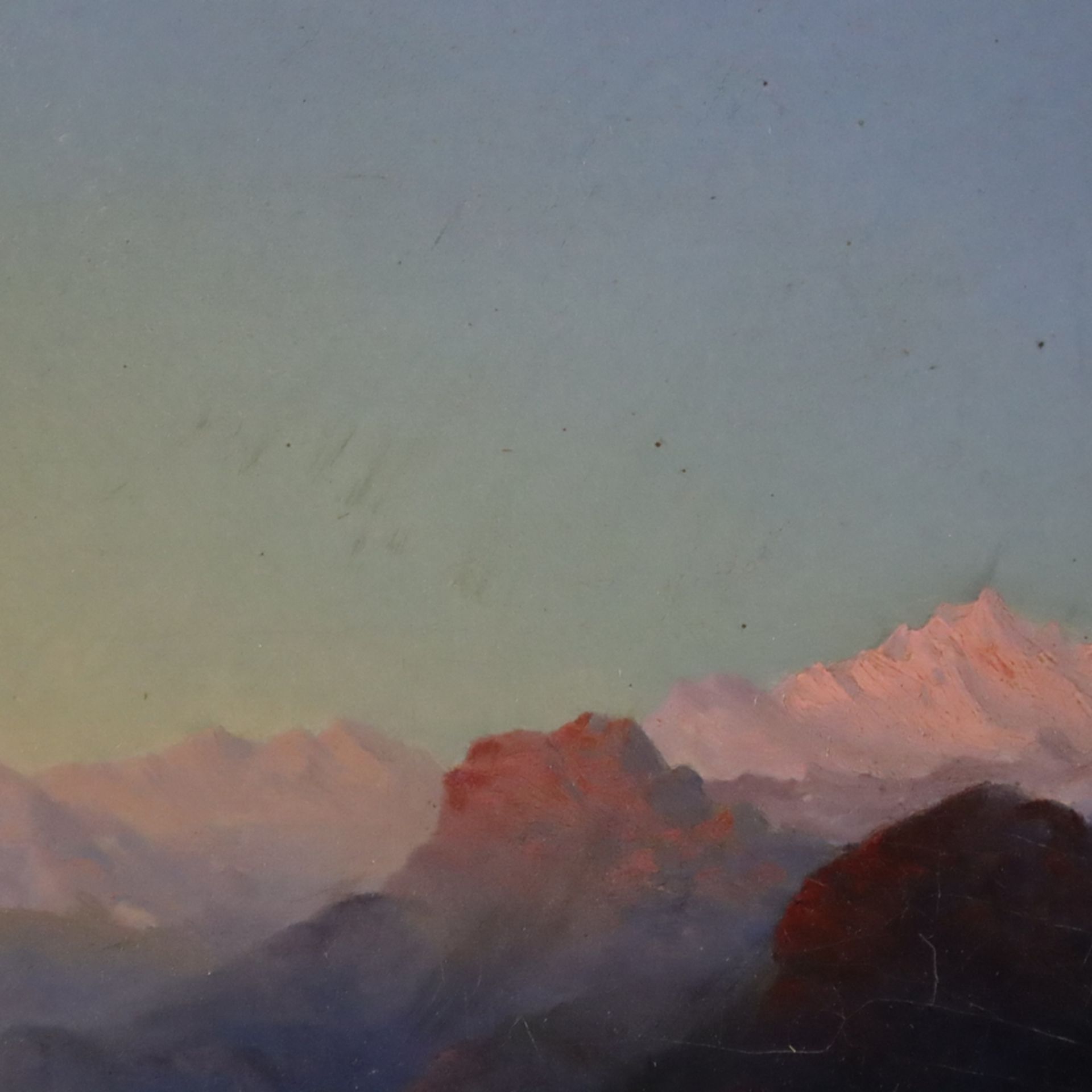 Wilhelmy, Louis (19. Jh.) - "Alpenglühen am Brienzersee", Blick in eine weite Gebirgslandschaft mit - Bild 9 aus 13