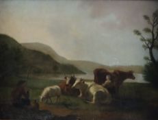 Van Strij, Jacob (1756 -Dordrecht- 1815, zugeschrieben) -18.Jh. - Seenlandschaft mit Kuhherde, gras