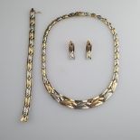 Schmuckset - Gelb-/Weißgold 585/000, gestempelt, 3-tlg: bestehend aus Collier, Armband und Paar Ohr