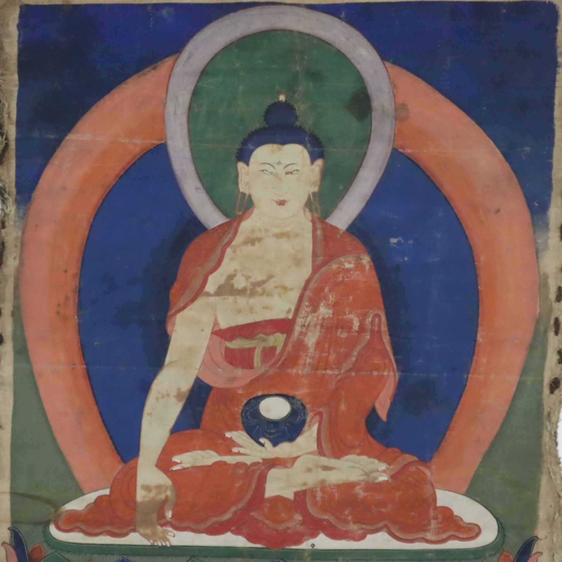 Thangka mit zentraler Darstellung des Buddha Shakyamuni - Tibet, Kloster Labrang vor 1900, polychro - Bild 3 aus 11