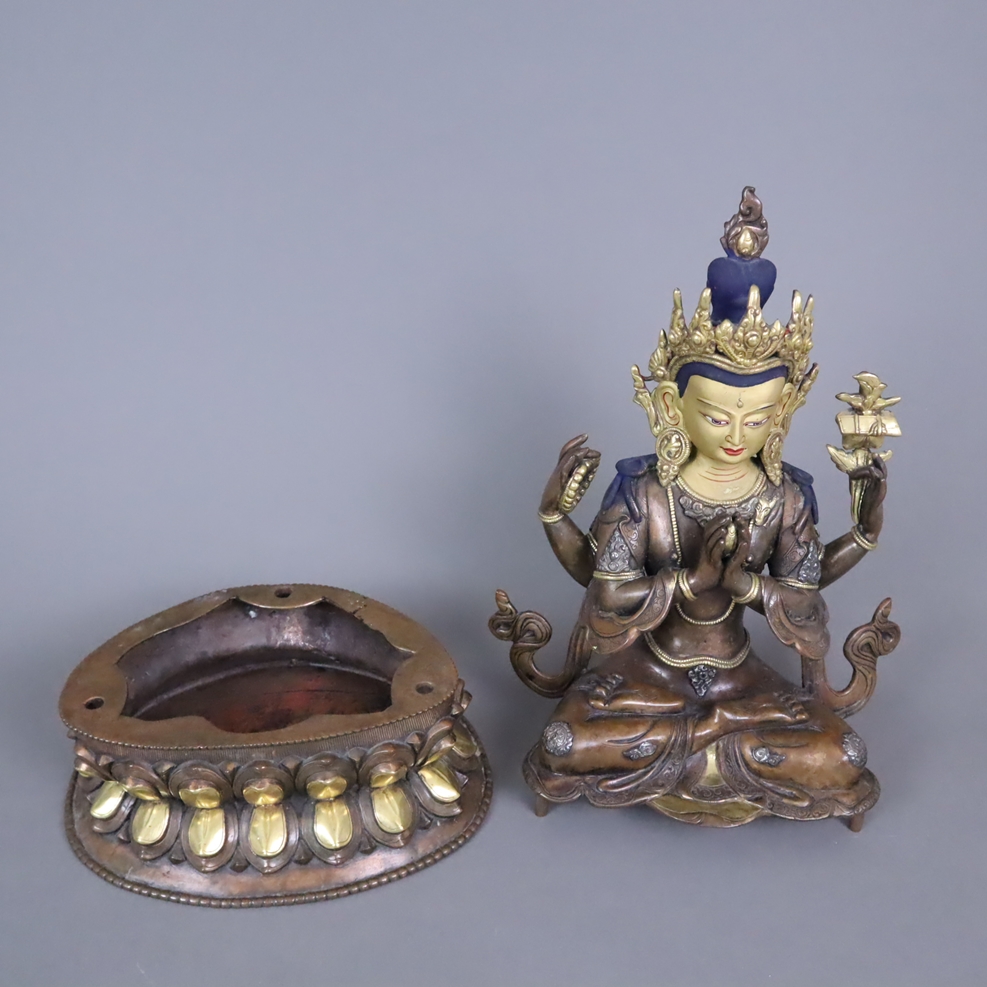 Shadakshari Avalokiteshvara - Tibet, zweiteilige Kupferbronze, teils kultisch bemalt und (kalt)verg - Image 8 of 10