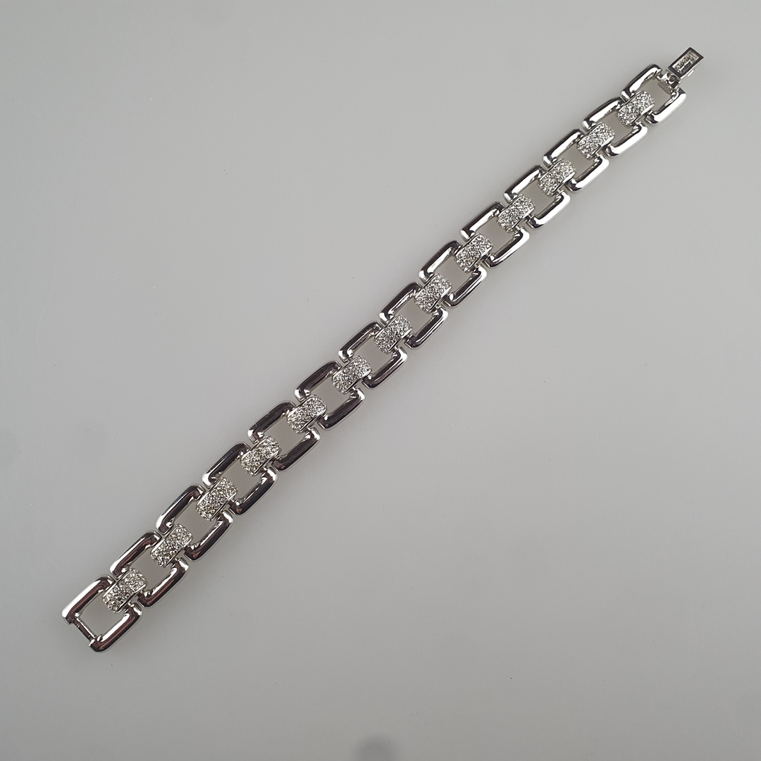 Vintage-Armband - Henkel & Grosse (Pforzheim), silberfarbenes Metall, Band aus mit Stegen verbunden