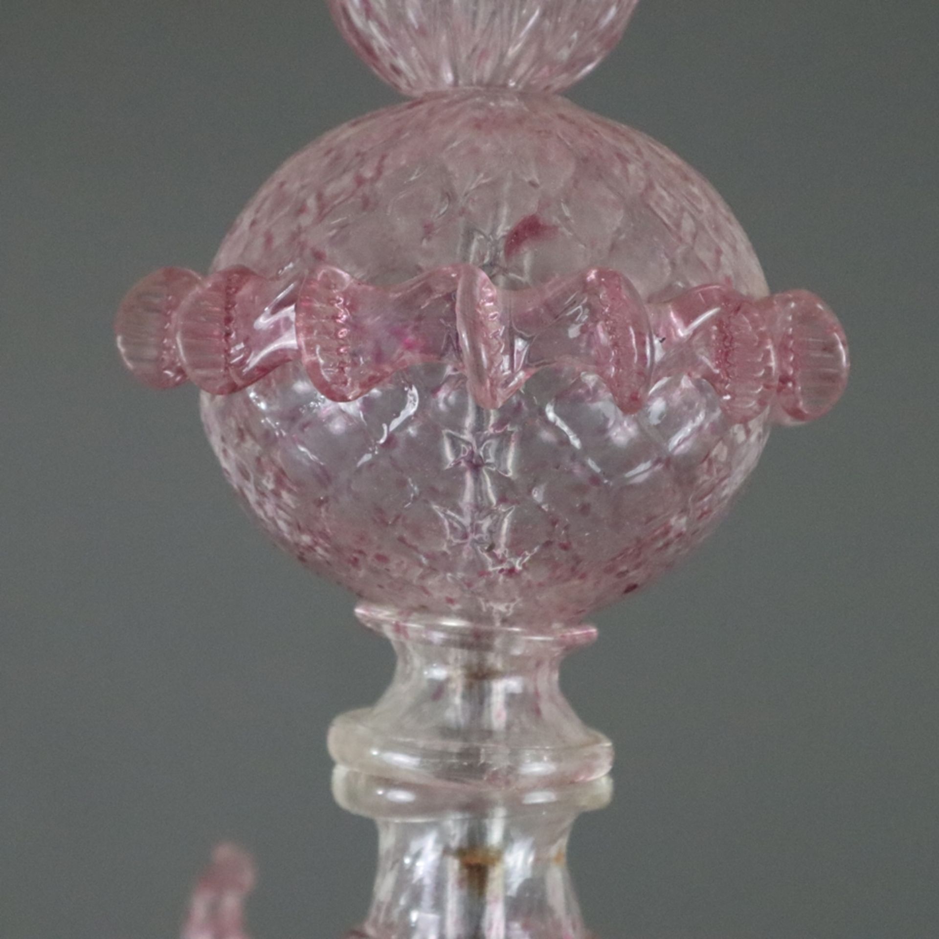 Großer luxuriöser Deckenleuchter aus Muranoglas - Venedig, Italien, 20. Jh., roséfarbenes Glas, 6-f - Bild 3 aus 12