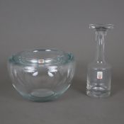 Vase & Schüssel - Holmegaard, Dänemark, dickwandiges Klarglas, 1x Vase, Entwurf: Otto Brauer, H. ca