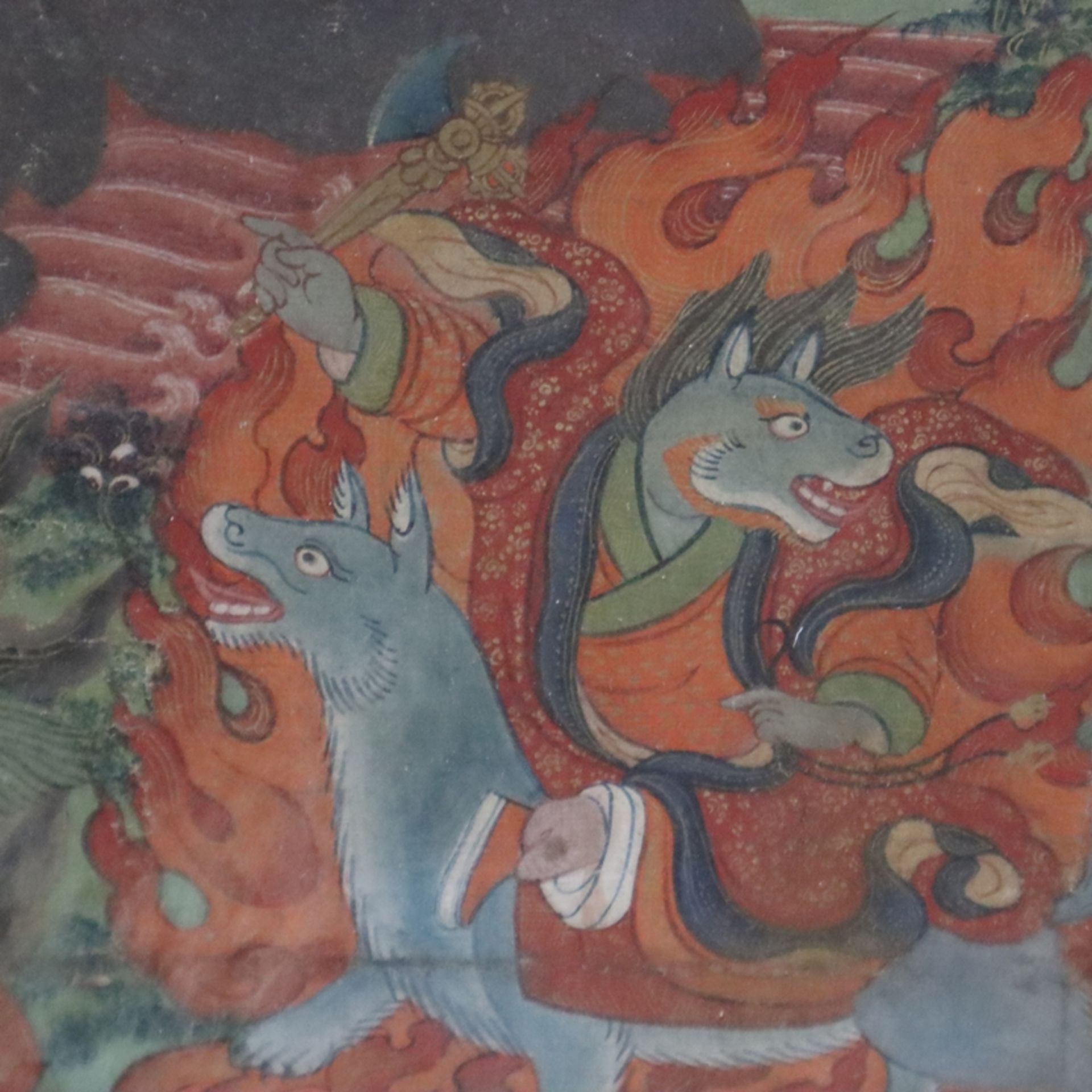 Thangka der Schutzgottheit Shingjachen (Tib. shing bya can) - Tibet 19.Jh., Nyingma und Gelug Tradi - Image 8 of 11