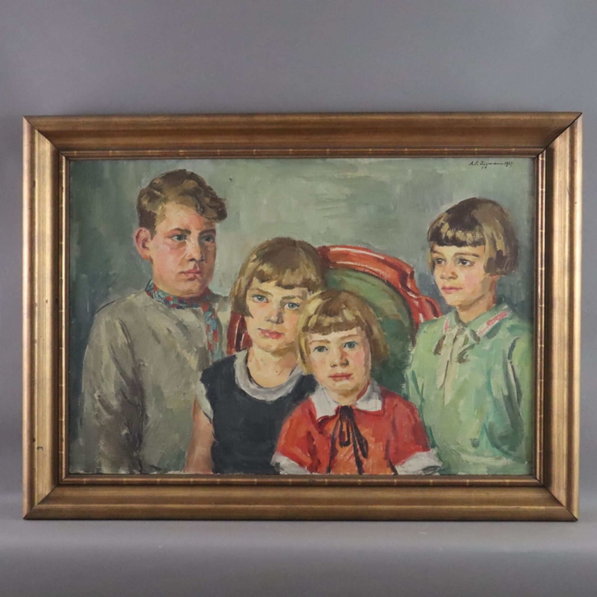 Lippmann, Karl Friedrich (1883 -Offenbach- 1957) - Gruppenportrait von vier Kindern, 1927, Öl auf L - Image 2 of 9