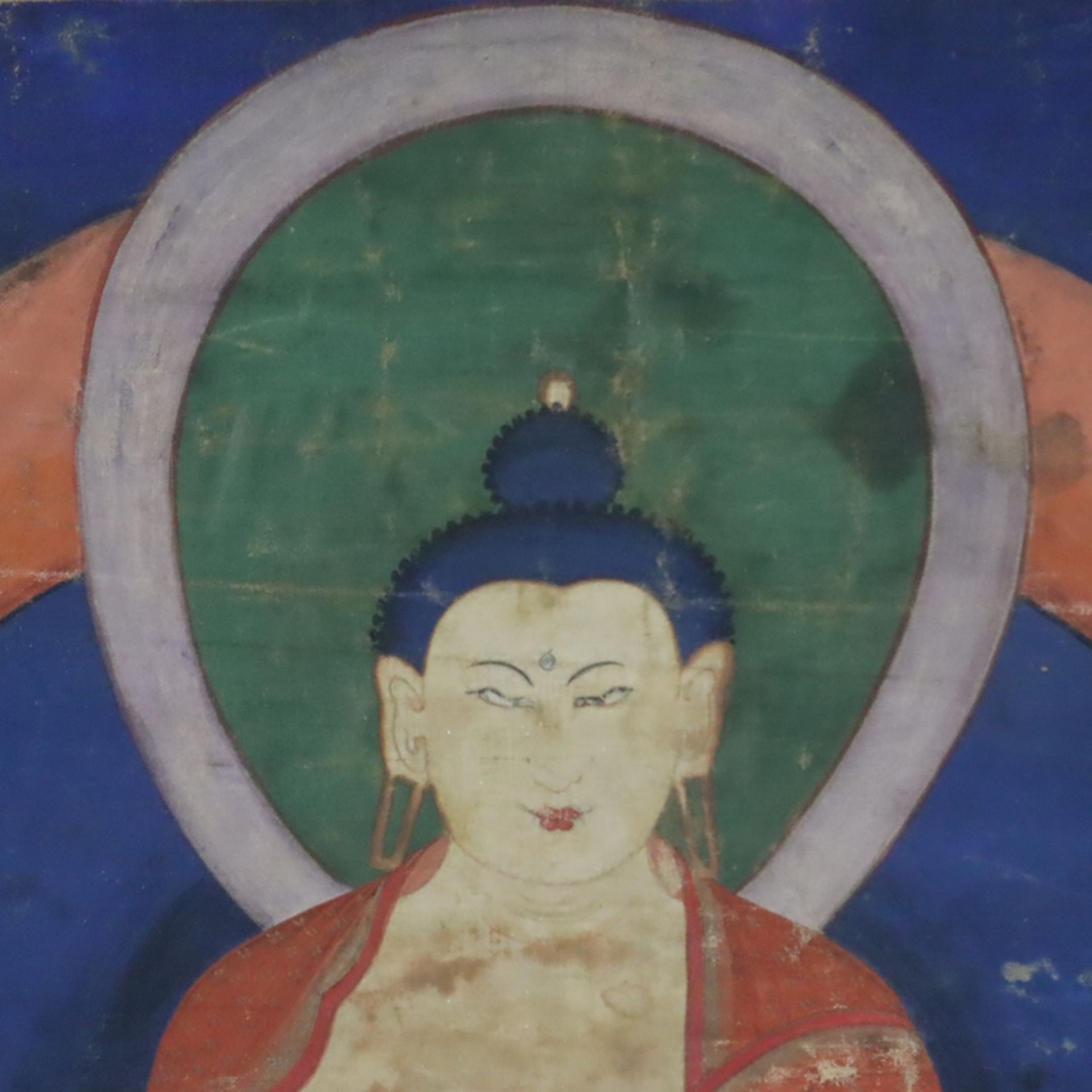 Thangka mit zentraler Darstellung des Buddha Shakyamuni - Tibet, Kloster Labrang vor 1900, polychro - Bild 4 aus 11