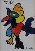 Alt, Otmar (*1940 in Wernigerode) - "Der Hahn", Multiple, handsignierte Kunstpostkarte, Sichtmaß ca