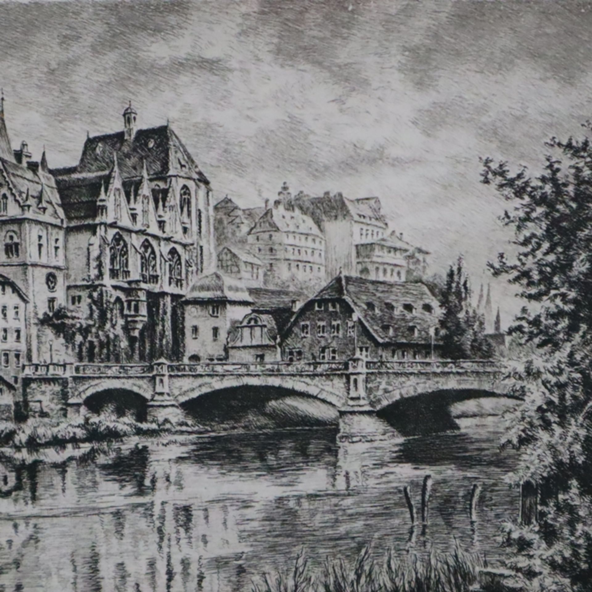 Jensen, Alfred (1859 Randers/Dän. - Hamburg 1935) - "Marburg", Radierung auf Papier, rechts unten h - Bild 5 aus 6