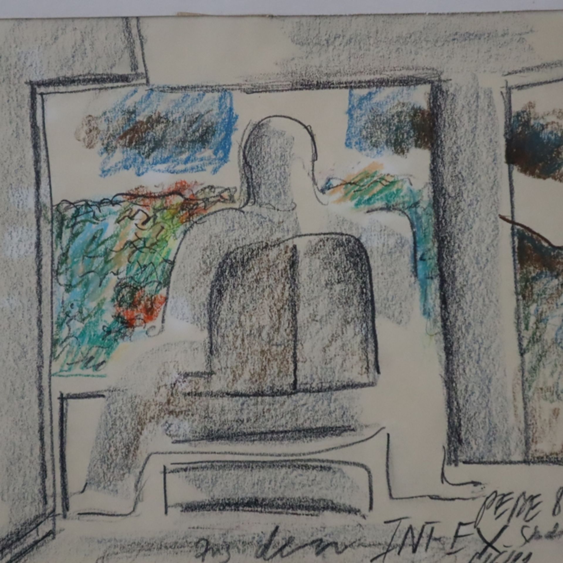 PEBE (Paul Bader, 1928-2019) - "INT-EX", 1981, Pastellkreide auf Papier, unten rechts, signiert und - Bild 3 aus 5