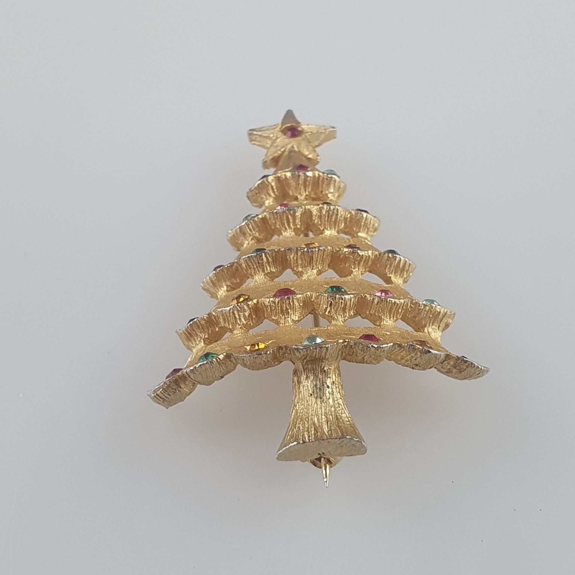 Vintage-"Christmas"-Brosche - MYLU/USA, Weihnachtsbaum, goldfarbenes Metall, fein ziseliert, Besatz - Image 2 of 4