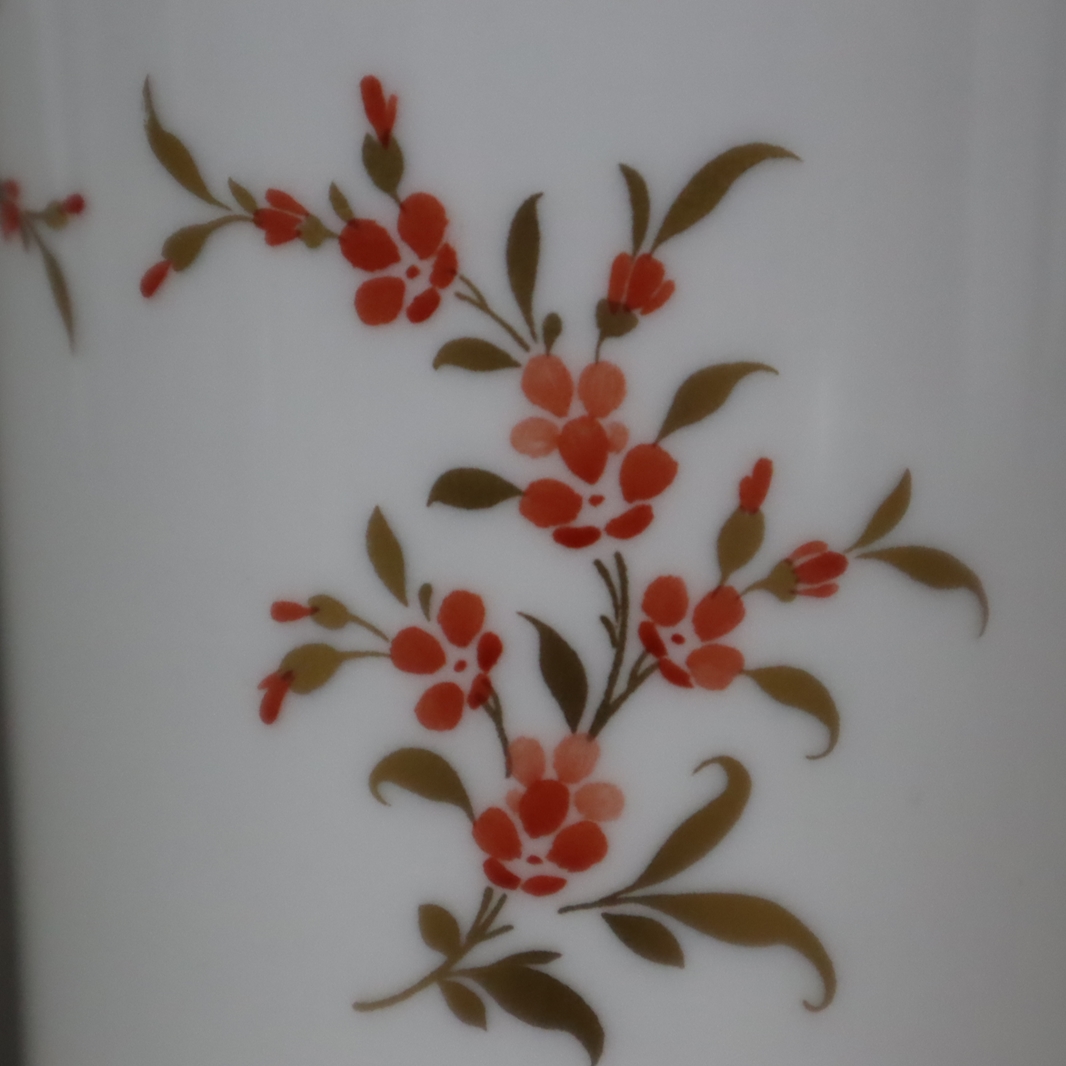Paar Vasen und Deckeldose - Höchst, Porzellan, Blütendekor in Purpurrot mit Goldverzierungen, 2x Tr - Image 3 of 6