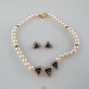 Vintage-Set aus Perlencollier und ein Paar Ohrclips -Attwood & Sawyer / Großbritannien, Kunstperlen