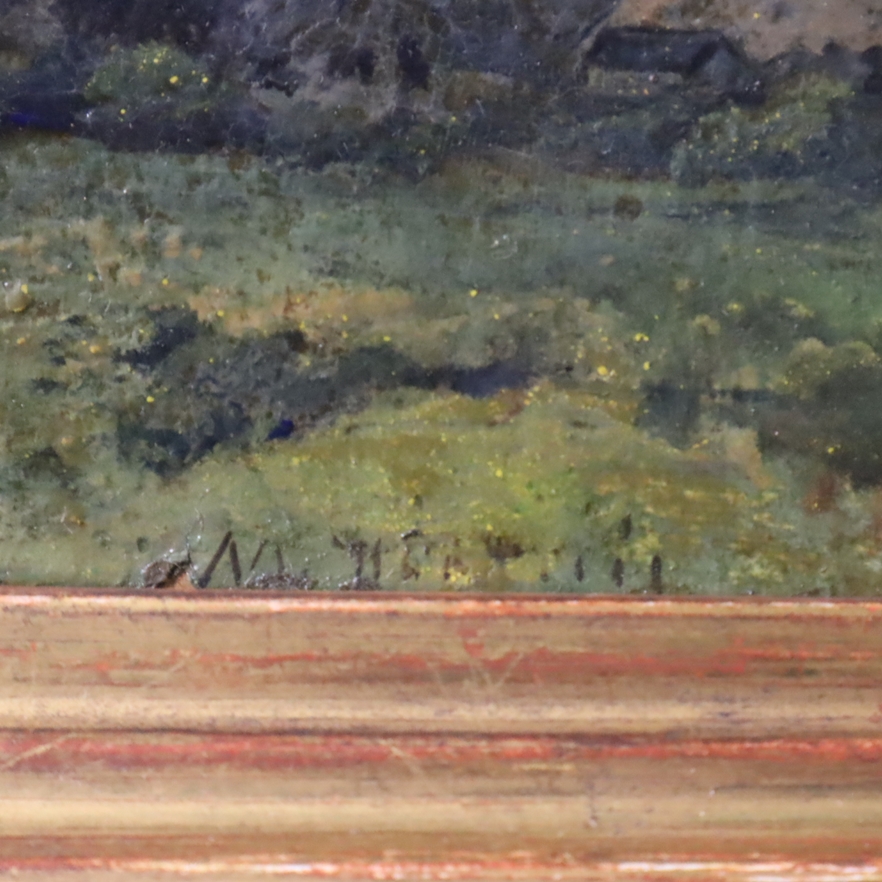 Hartwig, Max (1873-1939) - Flusslandschaft mit Bauernhäusern, Öl auf Karton, unten links signiert " - Image 5 of 6