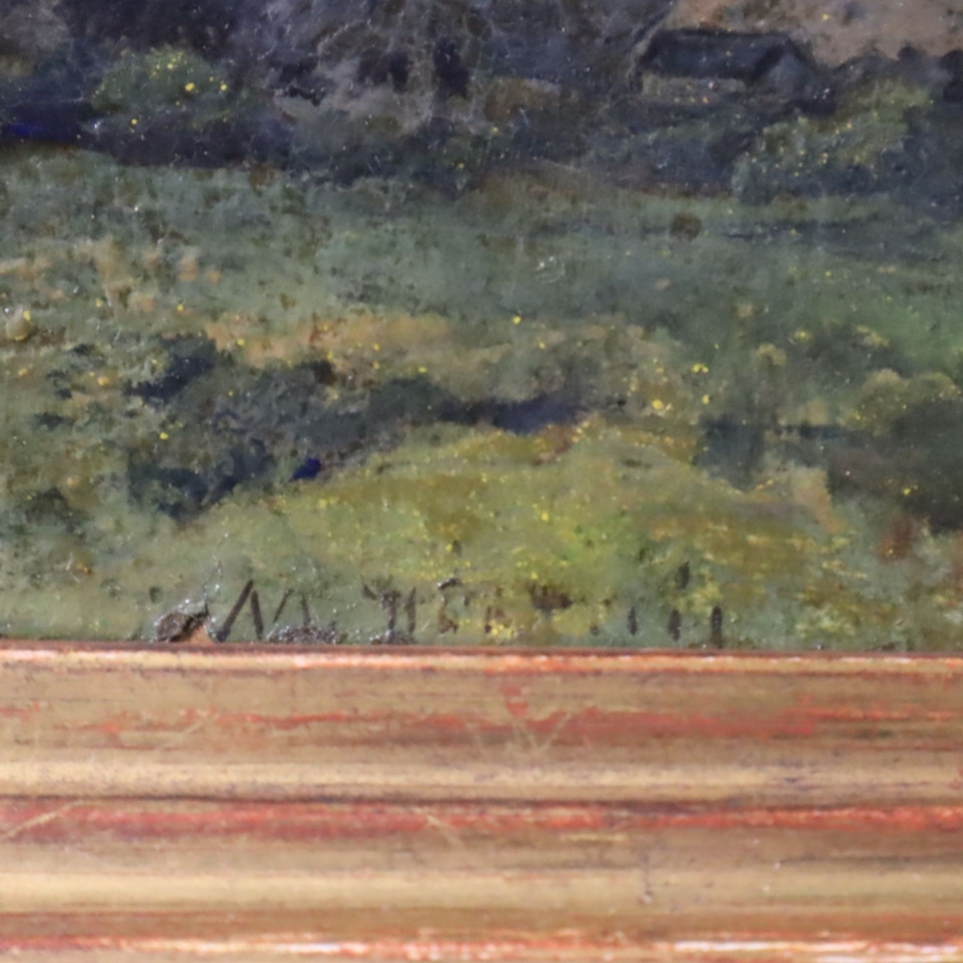 Hartwig, Max (1873-1939) - Flusslandschaft mit Bauernhäusern, Öl auf Karton, unten links signiert " - Bild 5 aus 6