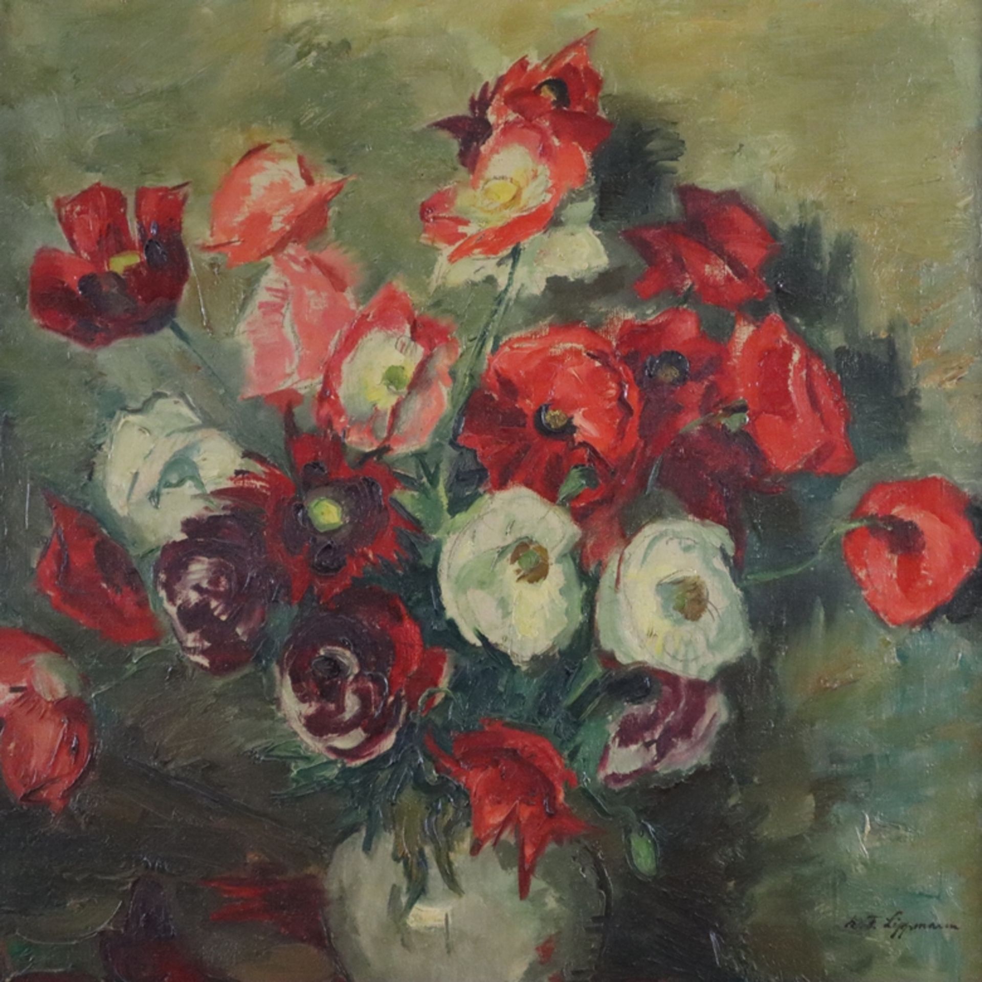 Lippmann, Karl Friedrich (1883 -Offenbach- 1957) - Stillleben mit Blumenstrauß, Öl auf Leinwand, re - Bild 3 aus 9