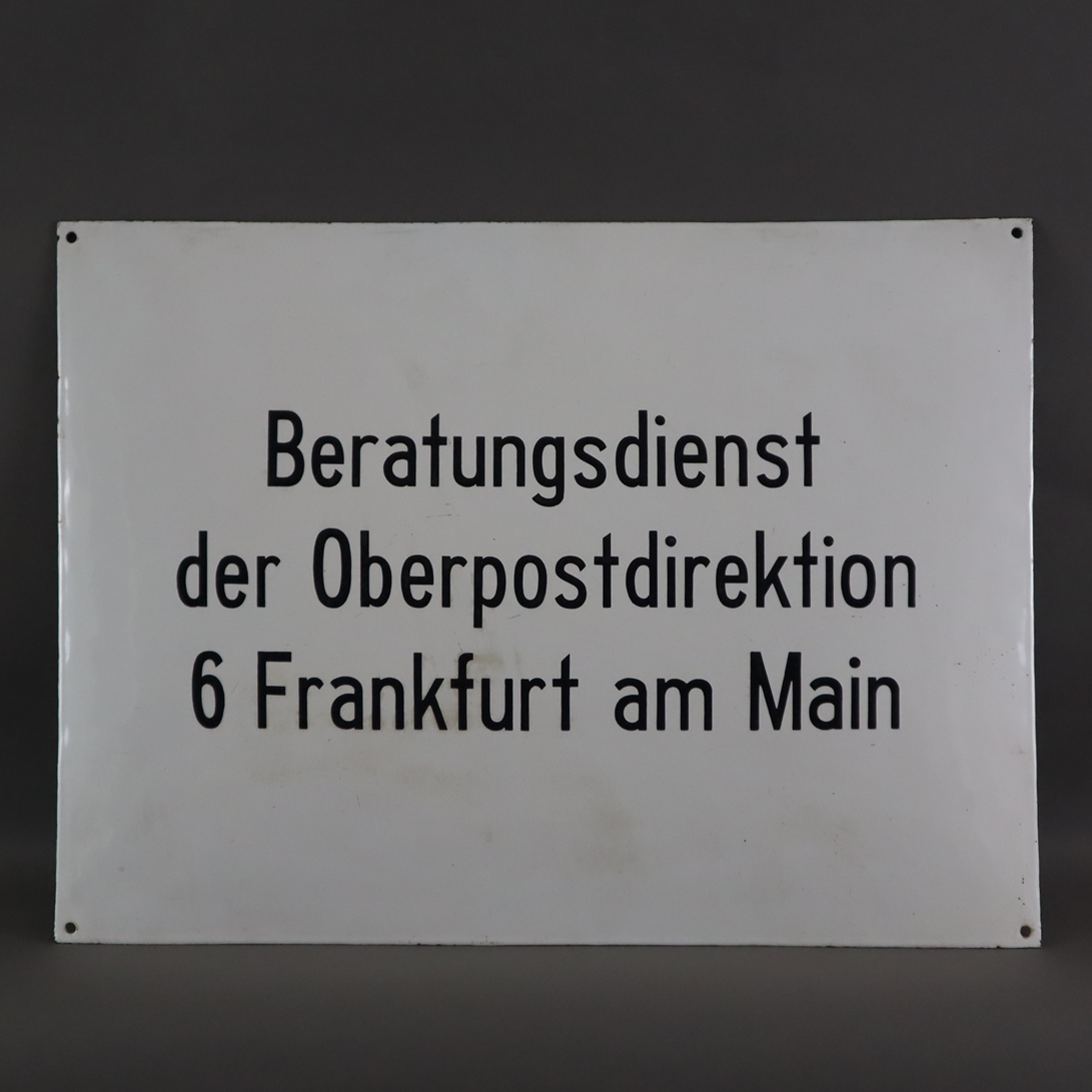 Großes Emailschild "Beratungsdienst der Oberpostdirektion Frankfurt am Main" - gewölbtes Metall, em - Image 2 of 3