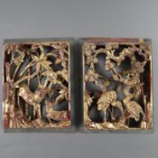 Zwei kunstvoll gearbeitete Holzpaneele - China, Qing-Zeit, filigran durchbrochen geschnitzt, Holz ü