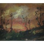 Frahm-Hessler, Franz (1898 Hamburg - 1990 ebenda) - "Landschaft im Abendrot", Öl auf Hartfaser, unt