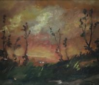 Frahm-Hessler, Franz (1898 Hamburg - 1990 ebenda) - "Landschaft im Abendrot", Öl auf Hartfaser, unt