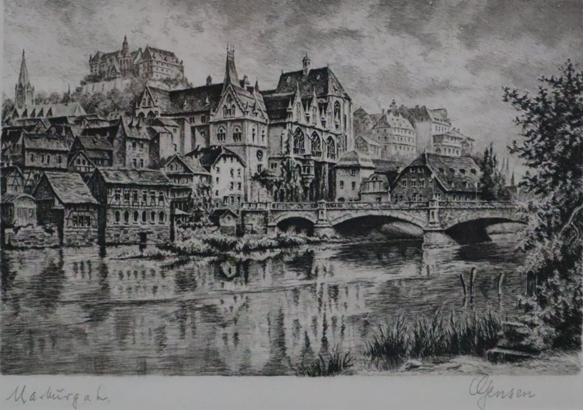 Jensen, Alfred (1859 Randers/Dän. - Hamburg 1935) - "Marburg", Radierung auf Papier, rechts unten h