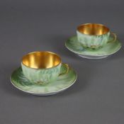 Paar Mokkatassen mit Untertassen - Rosenthal, Selb 1898-1906, Form "Sanssouci", Seerosendekor auf z