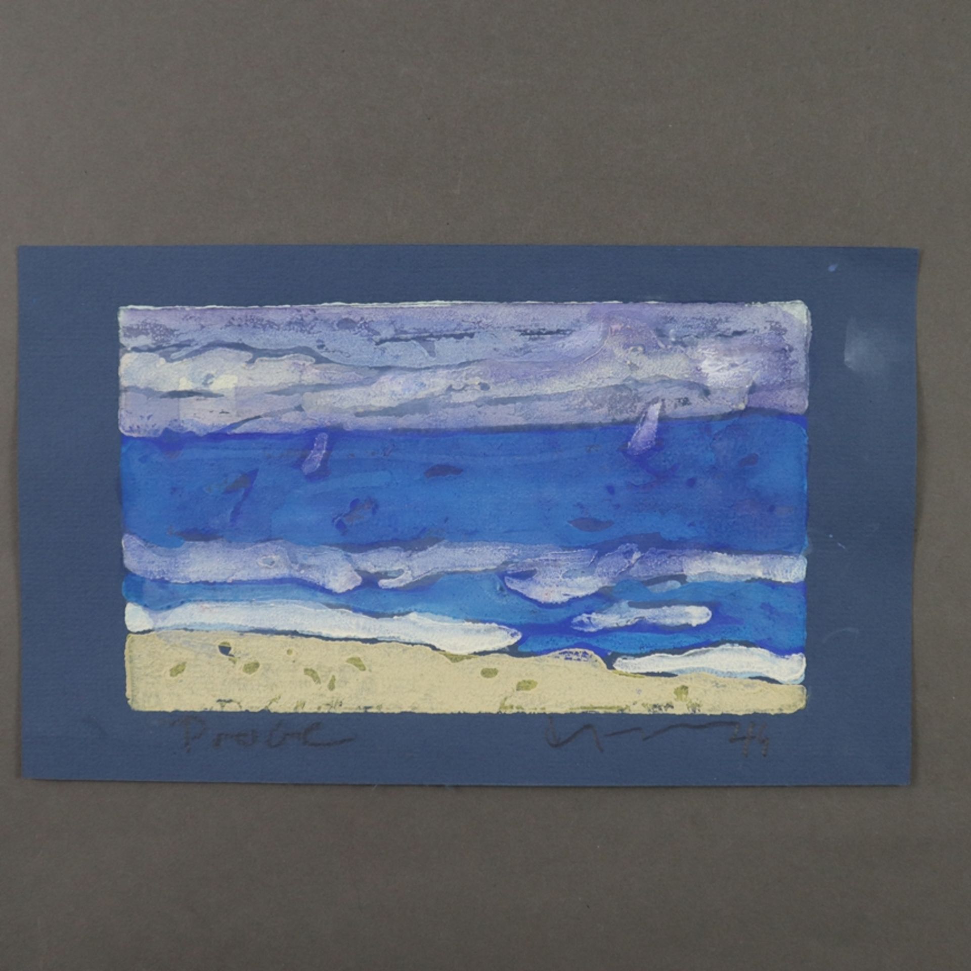 Fußmann, Klaus (*1938 Velbert) - Ostsee, Farblinolschnitt auf blauem Papier, unten rechts in Blei h - Bild 2 aus 4