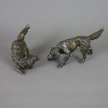 Zwei jagdliche Tierfiguren aus Bronze - Jagdhund & Rotfuchs, vollplastisch gestaltete naturgetreue 