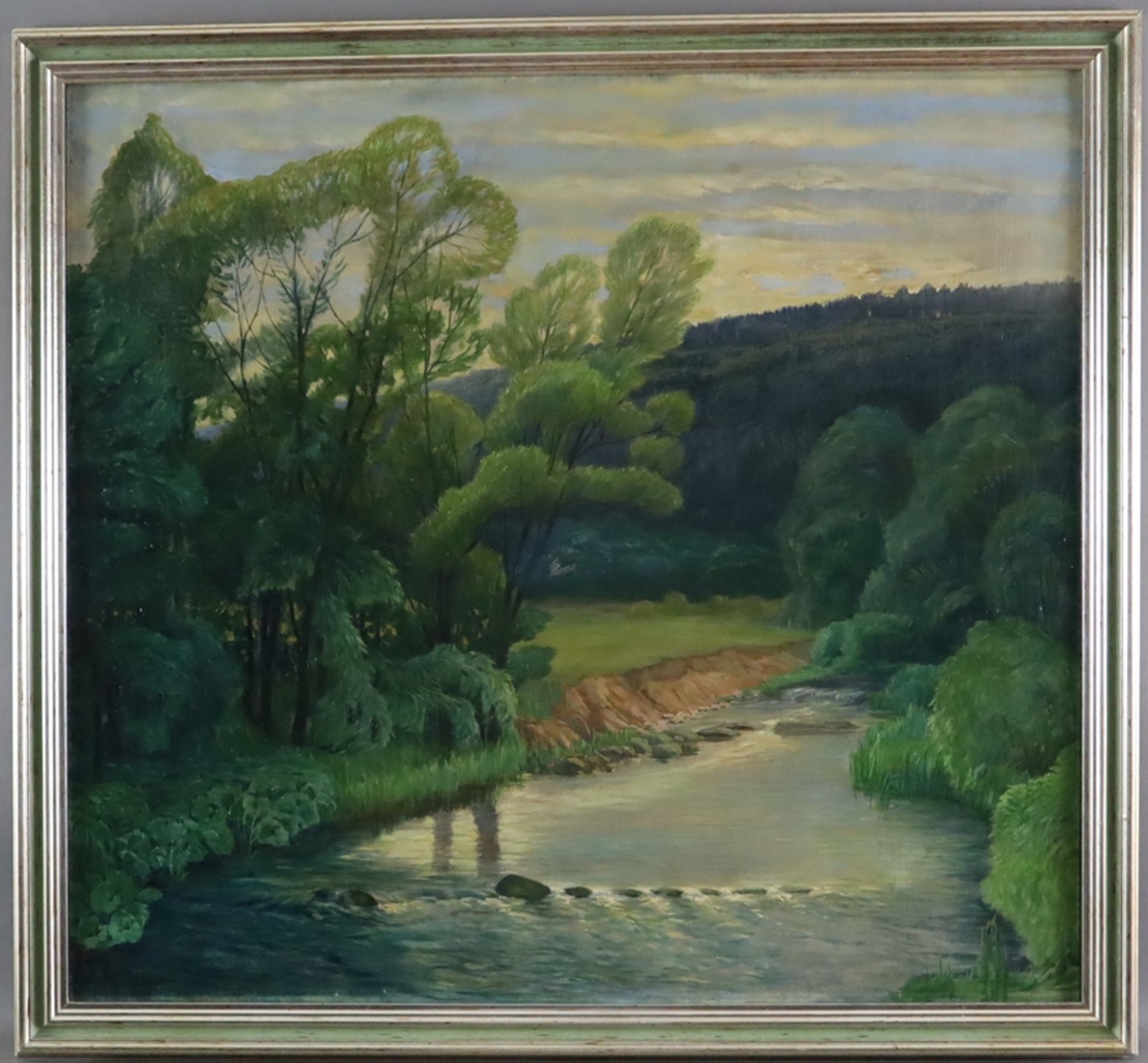 Fieth, E. -1.Hälfte 20.Jh. - Blick auf einen Flusslauf mit üppiger Vegetation, Öl auf Leinwand, lin - Bild 2 aus 9