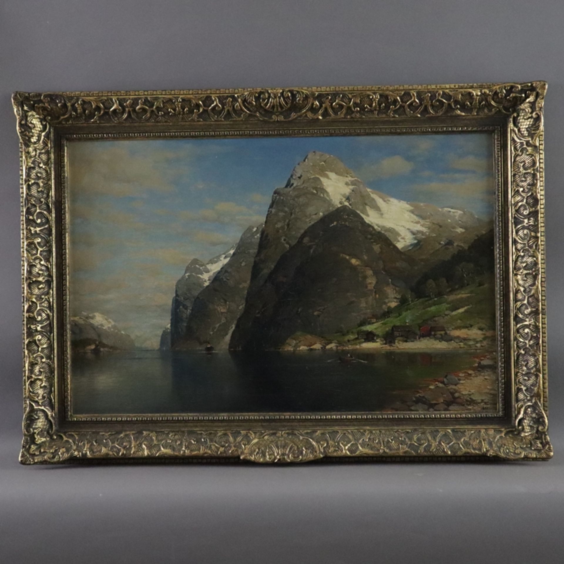 Rose, Karl Julius (1828-1911) - Fjordlandschaft, Öl auf Leinwand, signiert, ortsbezeichnet und dati - Bild 2 aus 10