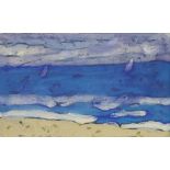 Fußmann, Klaus (*1938 Velbert) - Ostsee, Farblinolschnitt auf blauem Papier, unten rechts in Blei h