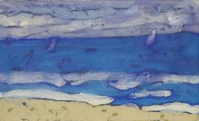 Fußmann, Klaus (*1938 Velbert) - Ostsee, Farblinolschnitt auf blauem Papier, unten rechts in Blei h