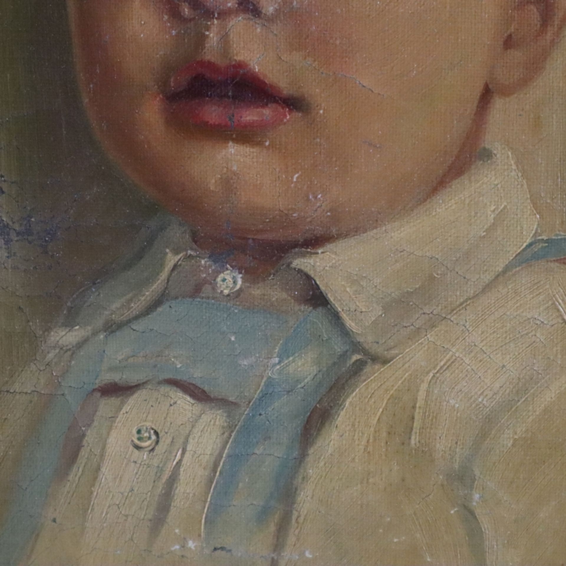 Monogrammist/in "CZ" ( 1. H. 20. Jh.) - Ausdrucksvolles Portrait eines kleinen Jungen, Öl auf Leinw - Bild 5 aus 9