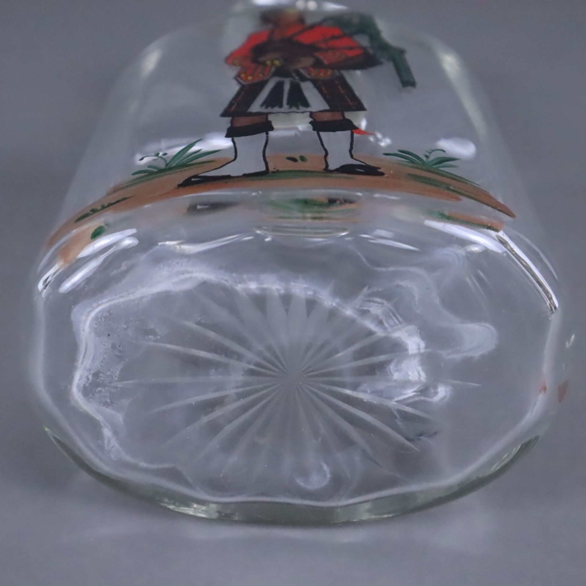Whiskykaraffe - farbloses Glas, Metallmontur, gestempelt "Austri", schauseitig polychrom bemalt mit - Image 5 of 5