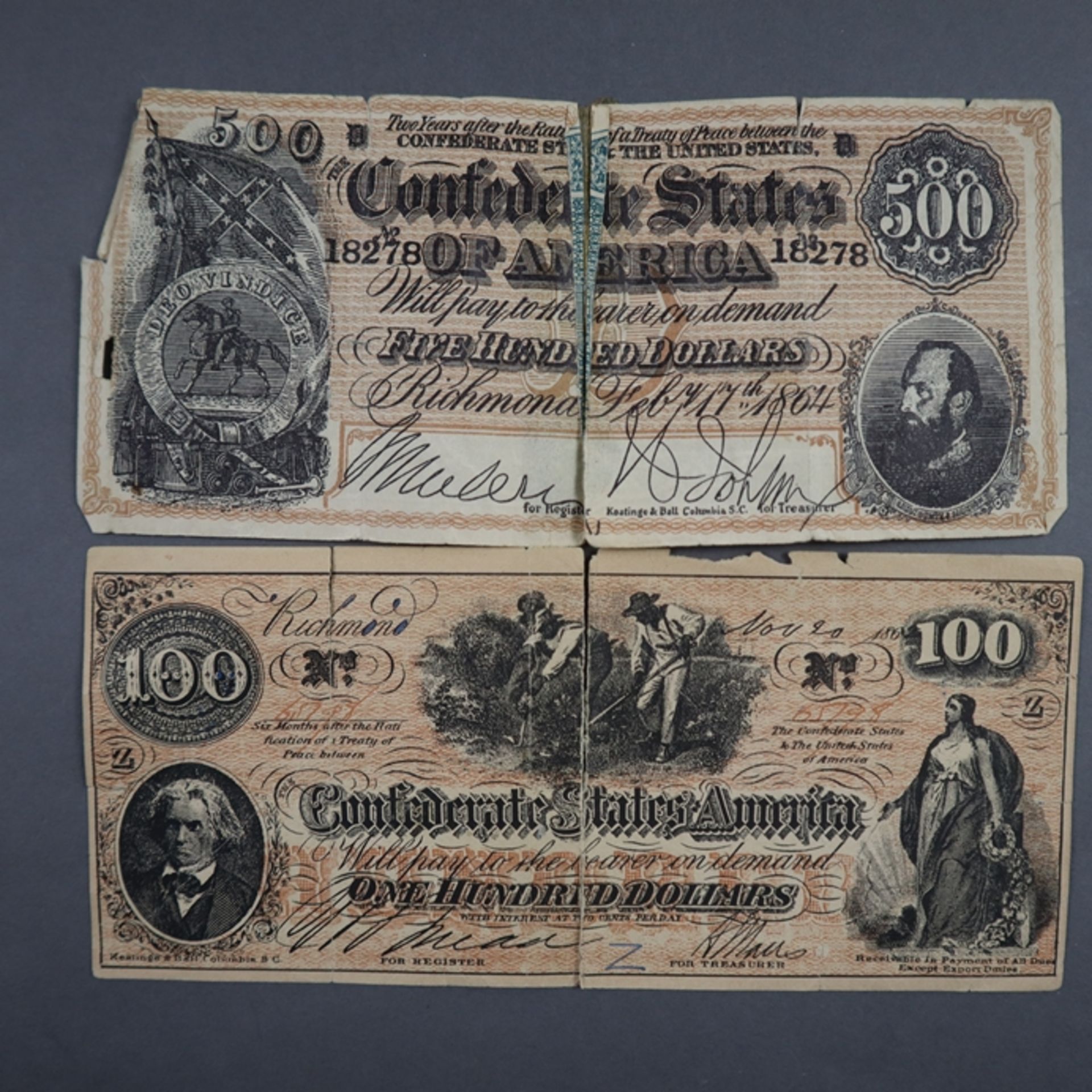 Konvolut von 8 CSD-Souvenirbanknoten-8 Repliken der Währung von den Konföderierten Staaten von Ameri - Bild 2 aus 6