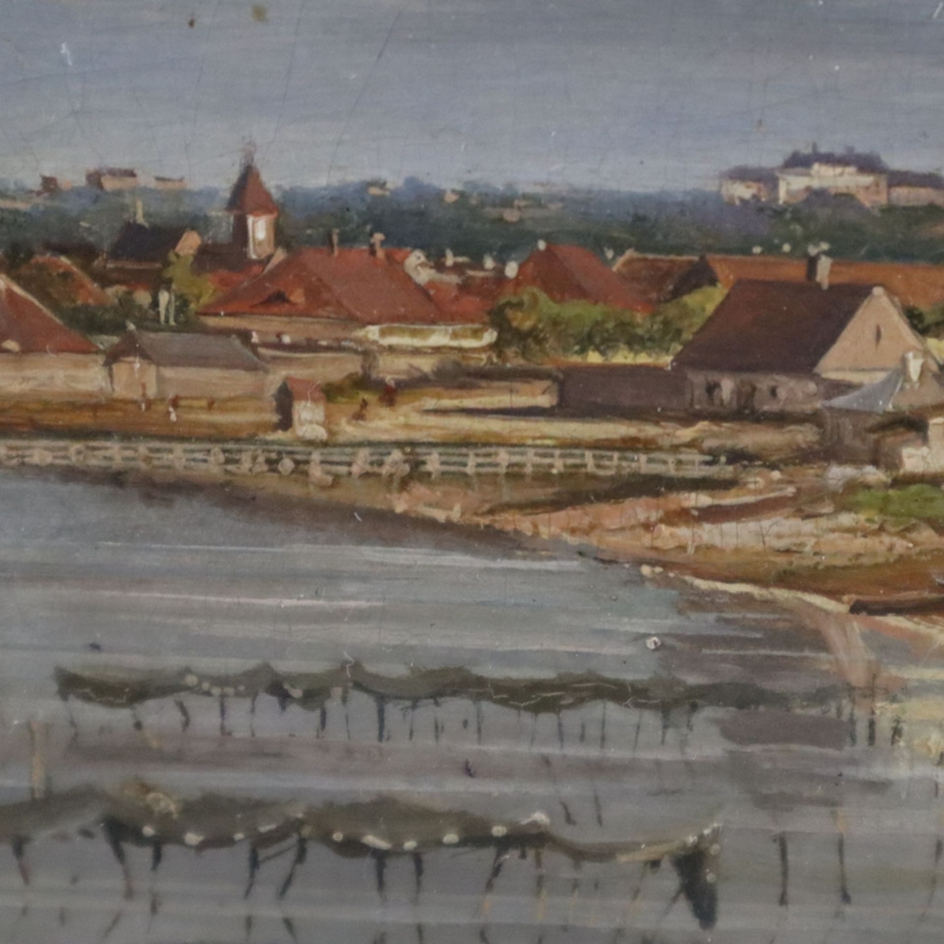 Landschaftsmaler -2.Hälfte 19.Jh. - Blick auf einen Fischerort mit eng bebautem Küstenstreifen, im  - Bild 9 aus 12