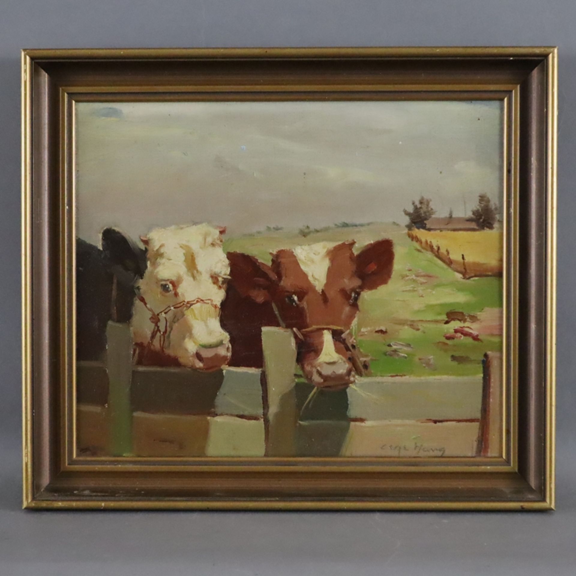 Curtis, Mark Osman (auch Aage Wang, 1879-1959) - Zwei Kühe am Zaun, Öl auf Leinwand, unten rechts s - Bild 2 aus 7