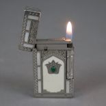 Feuerzeug "Taj Mahal" - S. T. Dupont Paris, 2002, fein guillochiertes platiniertes Gehäuse mit Perl