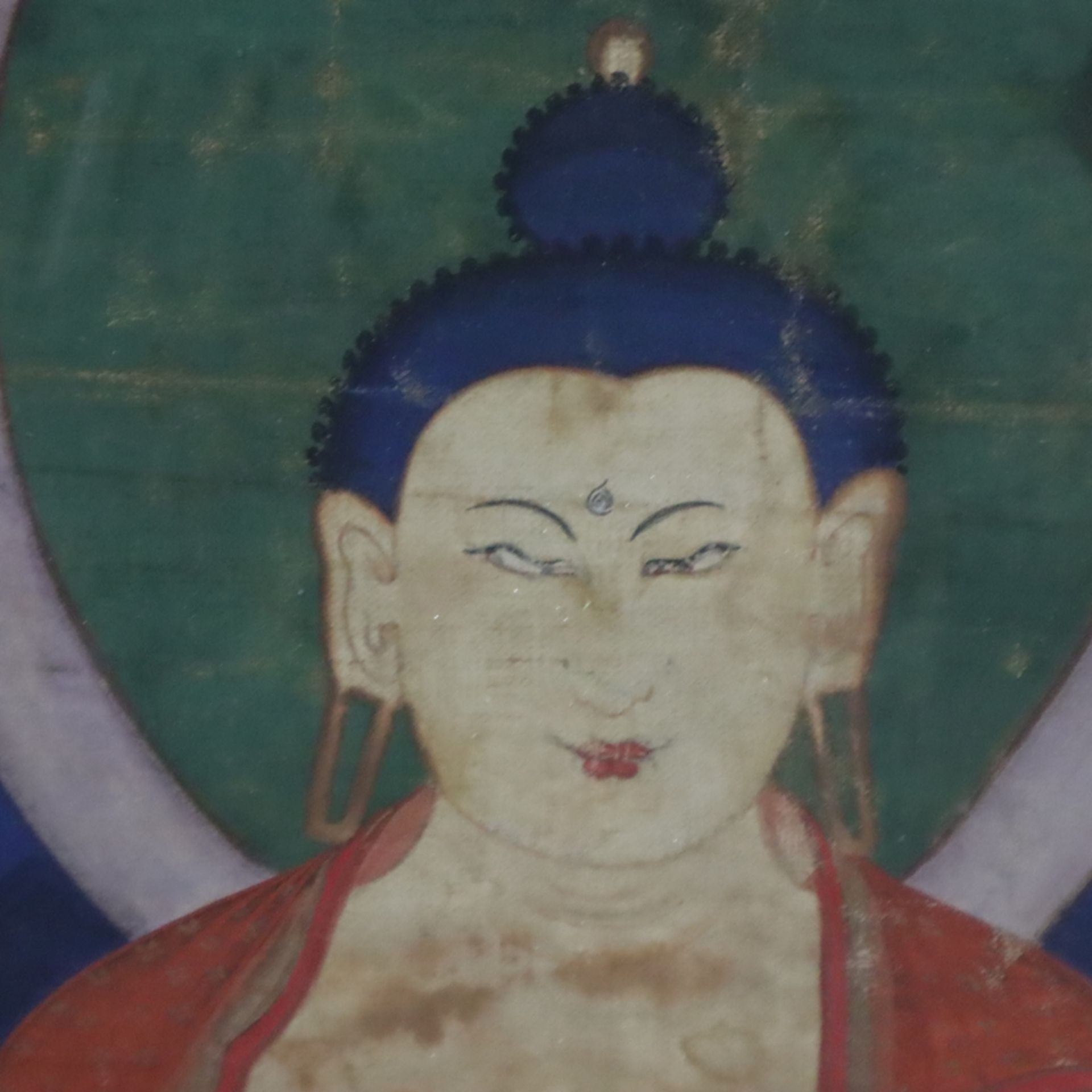 Thangka mit zentraler Darstellung des Buddha Shakyamuni - Tibet, Kloster Labrang vor 1900, polychro - Bild 5 aus 11