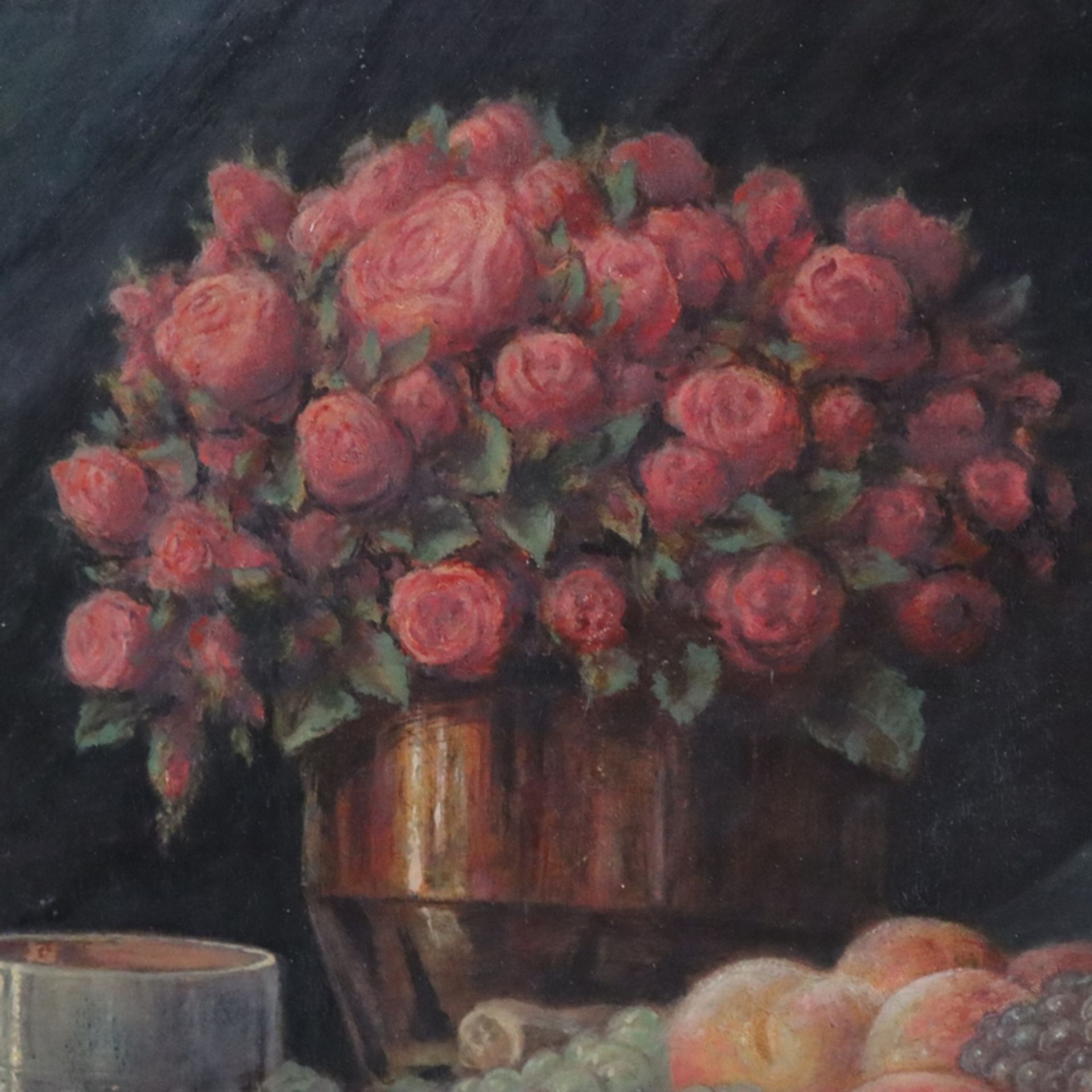 Mohr, Johann Georg (1864 -Frankfurt am Main- 1943) - Stillleben mit Obstschale und Rosenstrauß, Öl  - Bild 5 aus 9