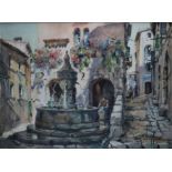 Steinbrunnen in St. Paul de Vence/Provence - Aquarell/Gouache auf Papier, 20.Jh., unten rechts sign