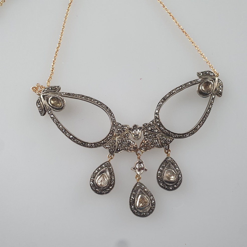 Diamantcollier nach antikem russischem Vorbild - Silber, teils vergoldet, Mittelstück mit floral ve - Image 3 of 7