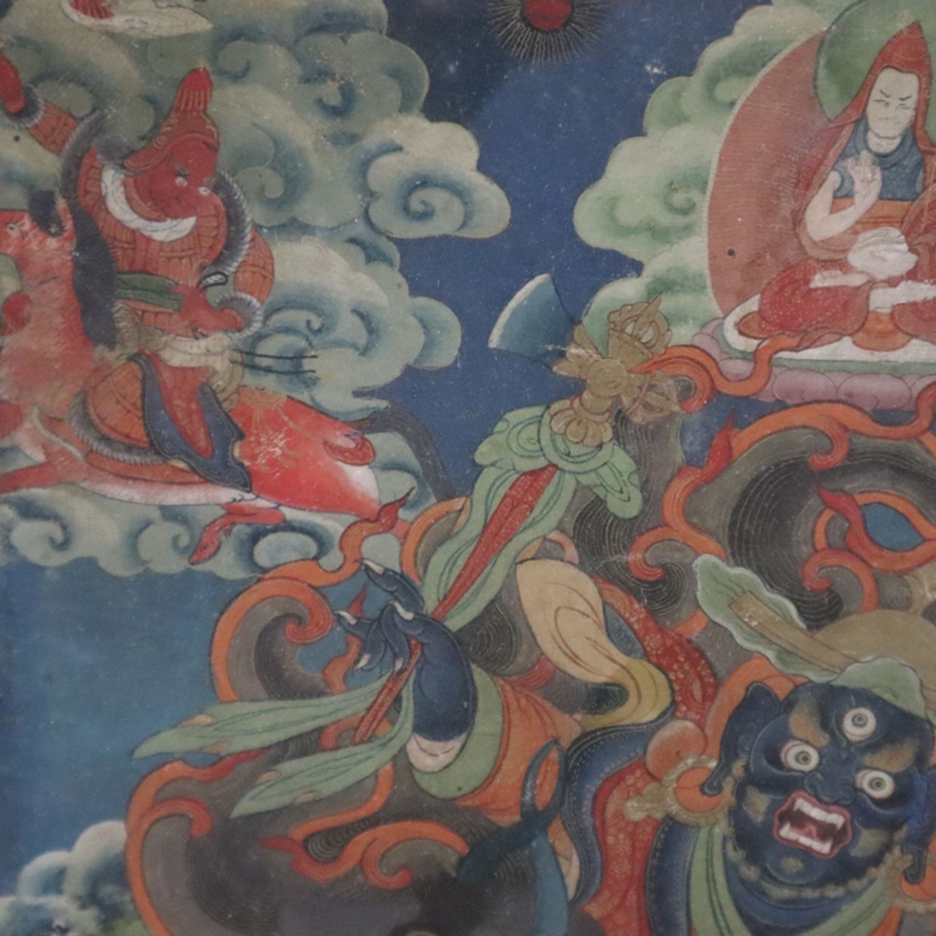 Thangka der Schutzgottheit Shingjachen (Tib. shing bya can) - Tibet 19.Jh., Nyingma und Gelug Tradi - Image 4 of 11