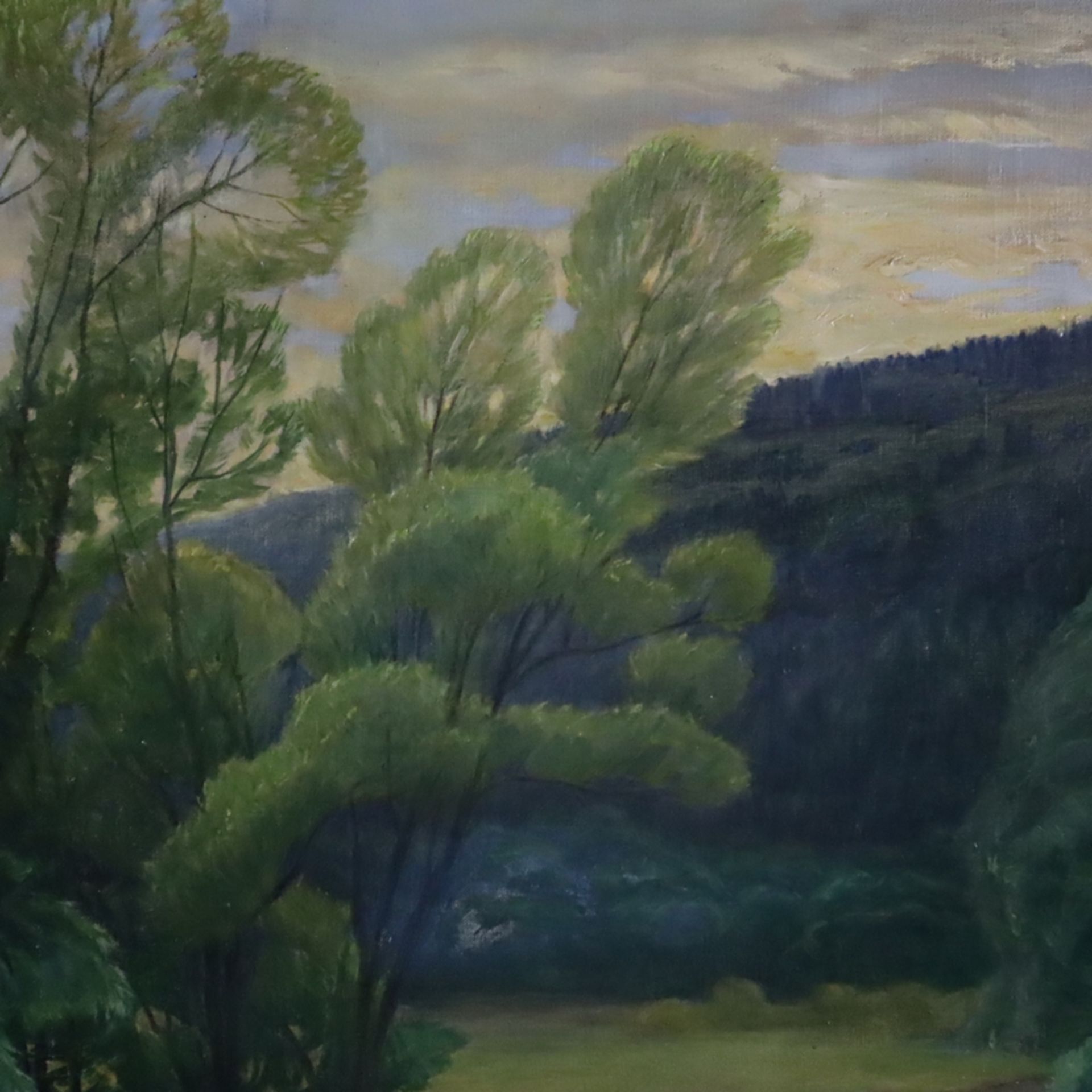 Fieth, E. -1.Hälfte 20.Jh. - Blick auf einen Flusslauf mit üppiger Vegetation, Öl auf Leinwand, lin - Bild 5 aus 9