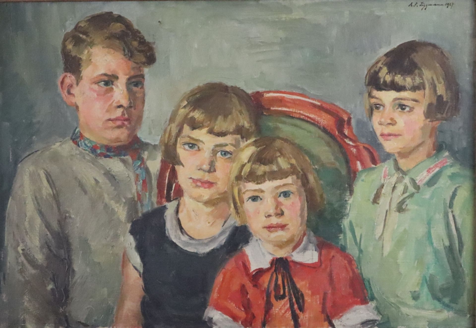 Lippmann, Karl Friedrich (1883 -Offenbach- 1957) - Gruppenportrait von vier Kindern, 1927, Öl auf L