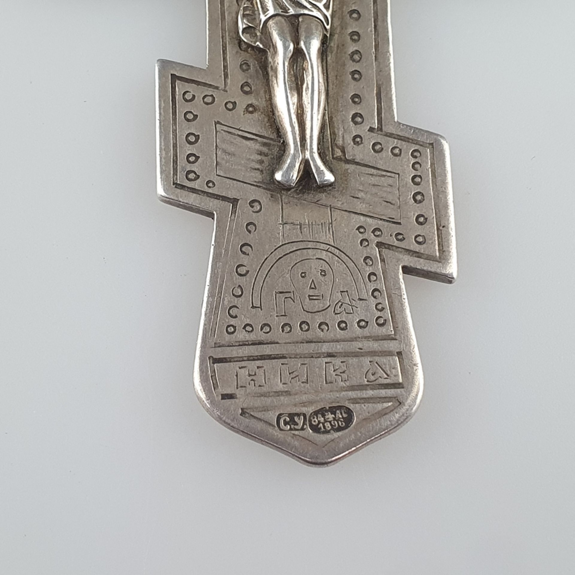 Priesterkreuz - Moskau, 1896, 84 Zolotniki Silber, gegossen und punziert, Meistermarke "SU" in kyri - Bild 3 aus 8